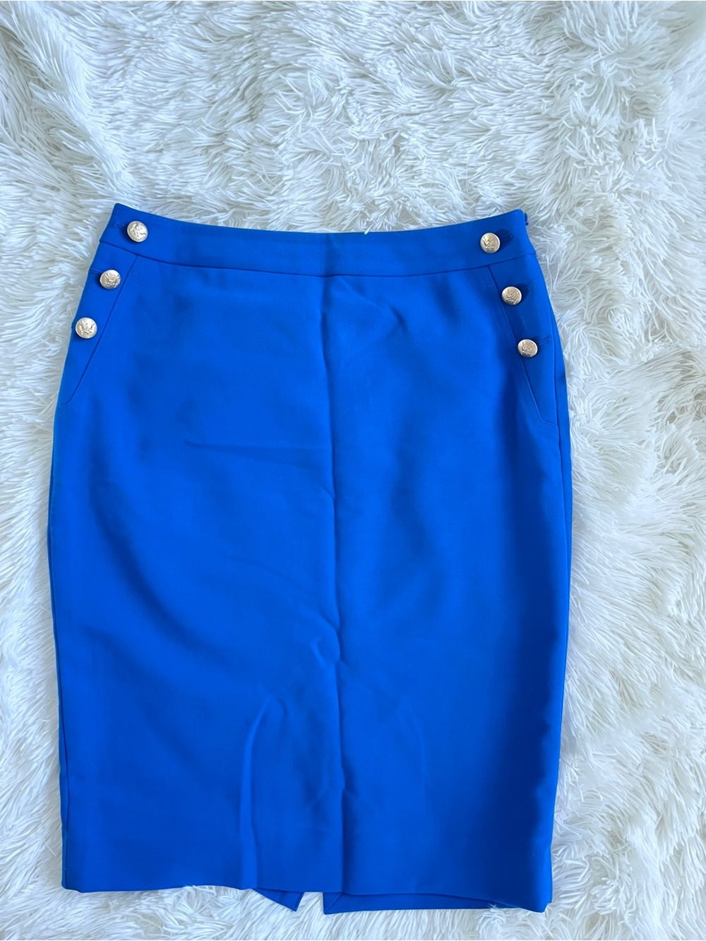 The Limited Royal Blue Gold-Button Midi Pencil Skirt